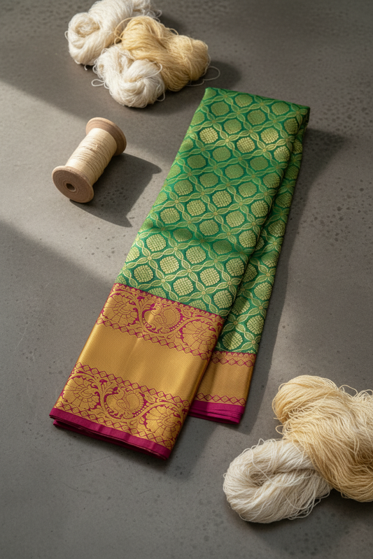 Regal Parrot Green Pure Kanjipuram Saree