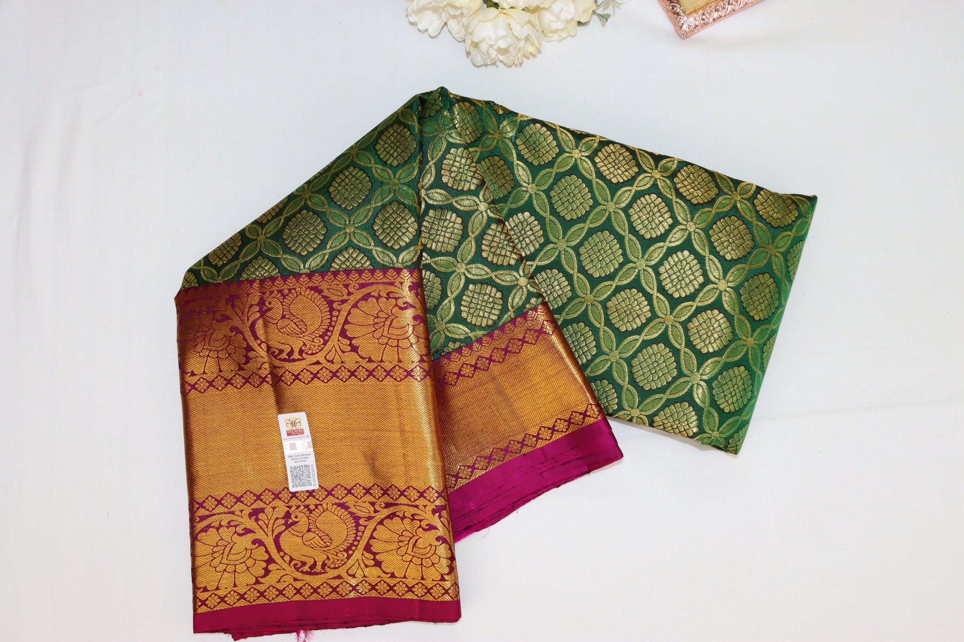 Regal Parrot Green Pure Kanjipuram Saree From Weavers and Best on Online