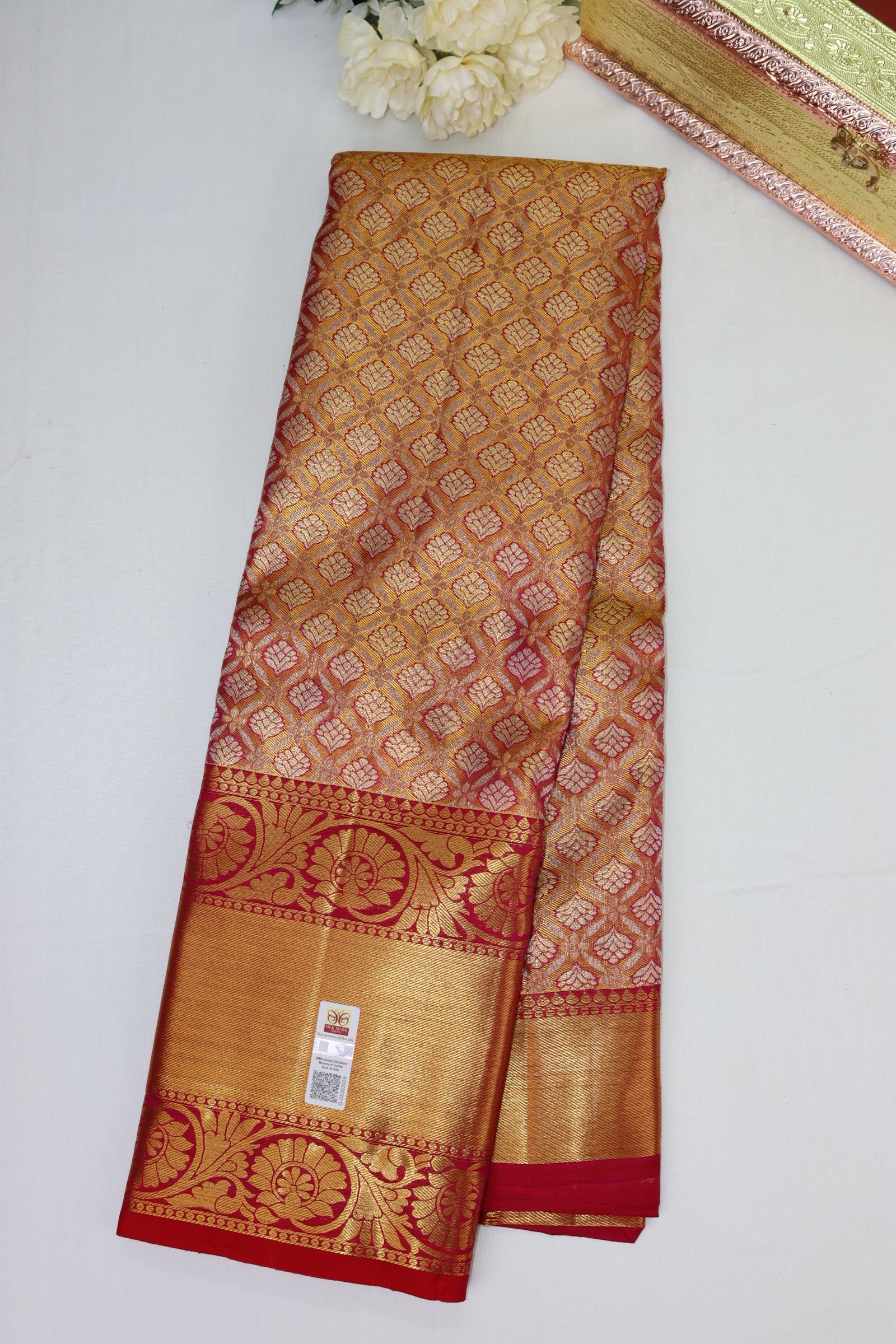 Radiant Orange Pure Kanjipuram Saree From Weavers and Best on Online