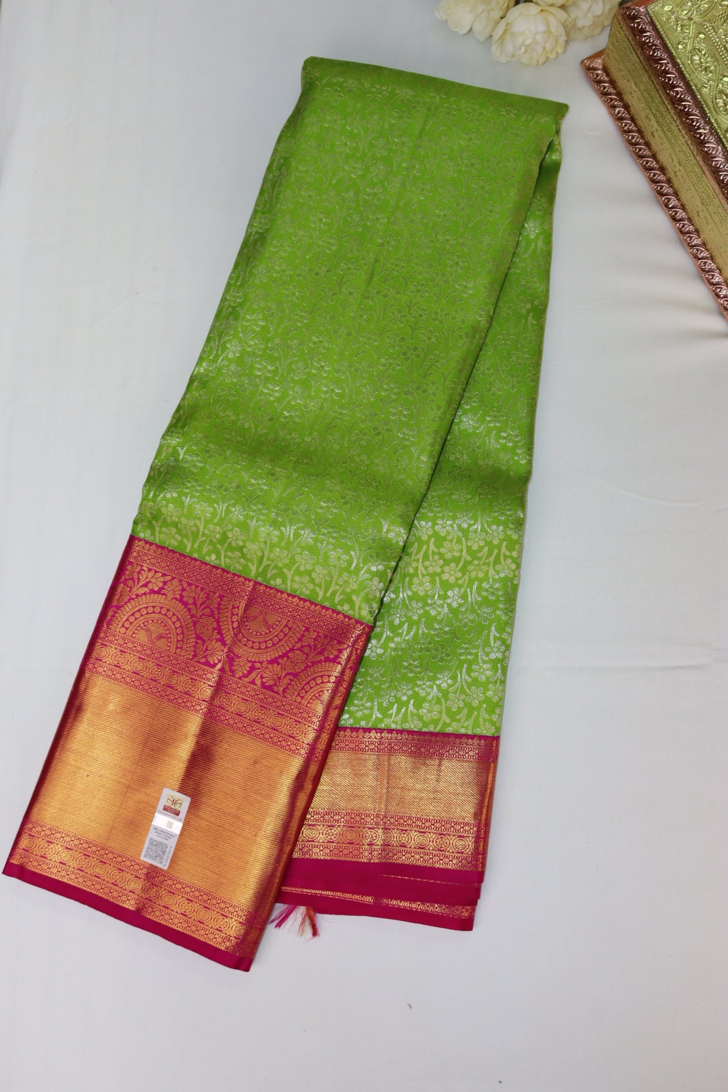 Enchanting Parrot Green Pure Kanjipuram Saree From Weavers and Best on Online