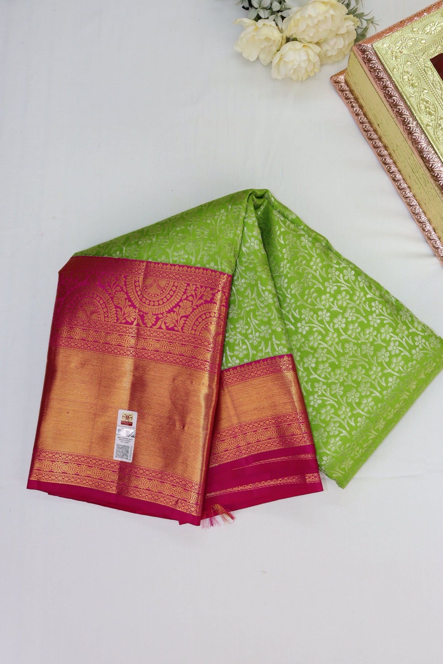 Enchanting Parrot Green Pure Kanjipuram Saree From Weavers and Best on Online