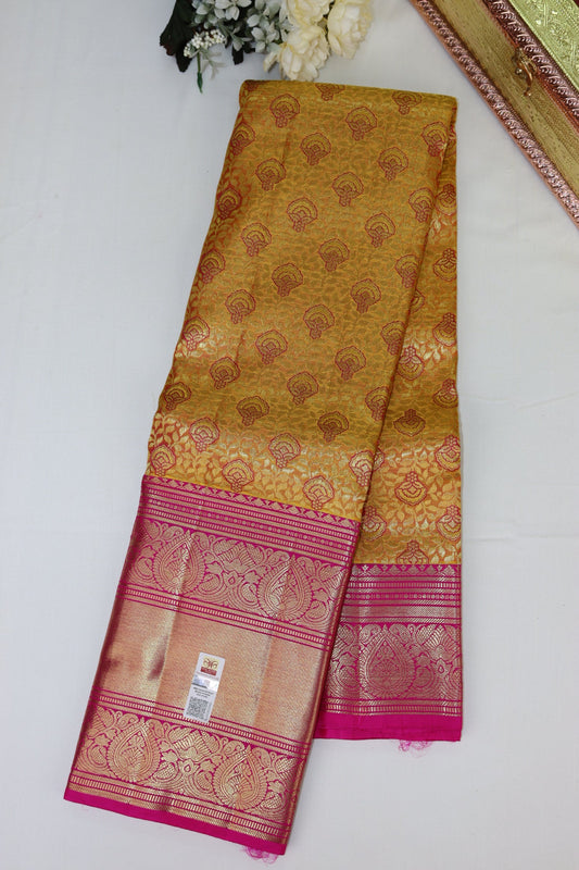 Graceful Yellow Pure Kanjipuram Saree From Weavers and Best on Online