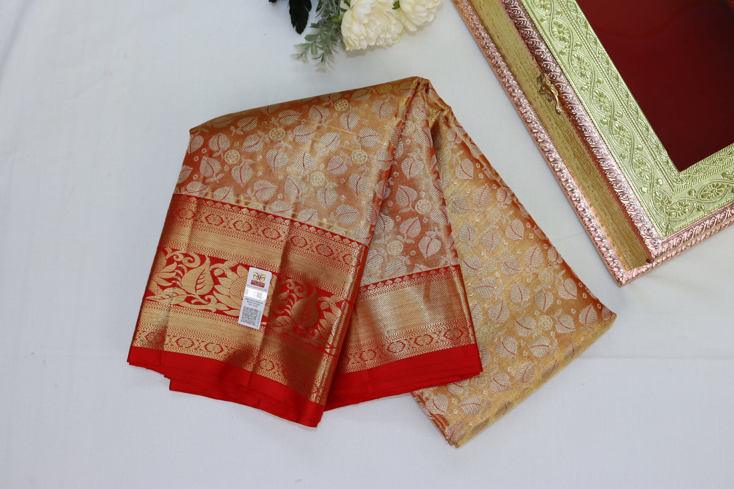 Luxurious Orange Pure Kanjipuram Saree From Weavers and Best on Online