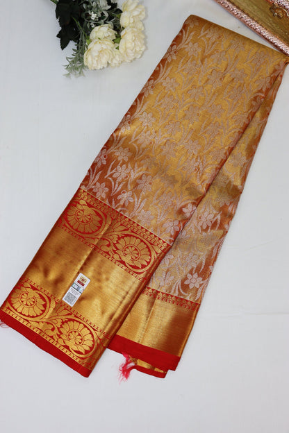 Amazing Orange Pure Kanjipuram Saree From Weavers and Best on Online