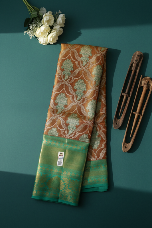 Elegant Chocolate Brown Pure Kanjipuram Saree