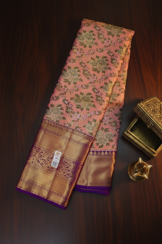 Timeless Peach Pure Kanjipuram Saree