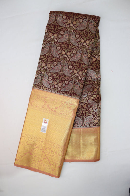 Exquisite Brown Pure Kanjipuram Saree From Weavers and Best on Online