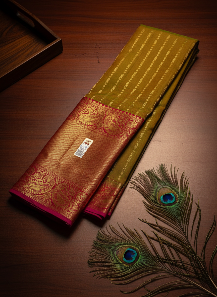 Traditional Olive Green Kanchipuram Silk Saree