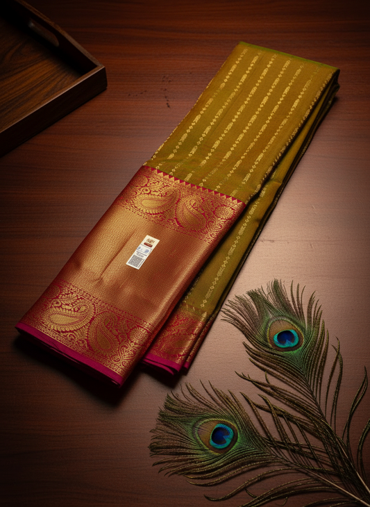 Traditional Olive Green Kanchipuram Silk Saree