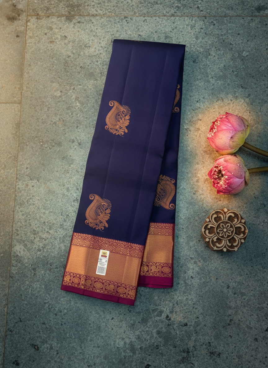Rich Royal Blue Kanchipuram Silk Saree