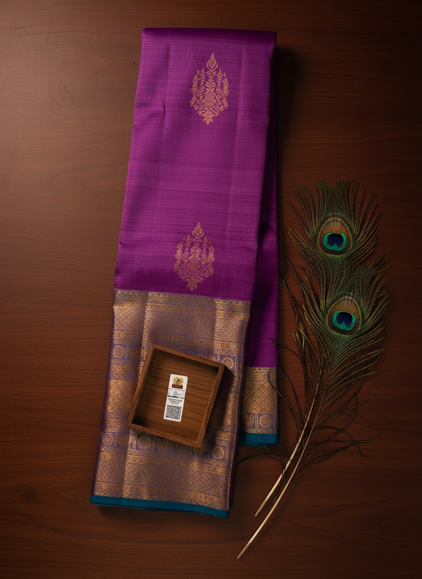 Classy Floral Violet Kanchipuram Silk Saree