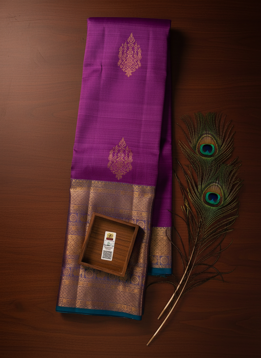 Classy Floral Violet Kanchipuram Silk Saree
