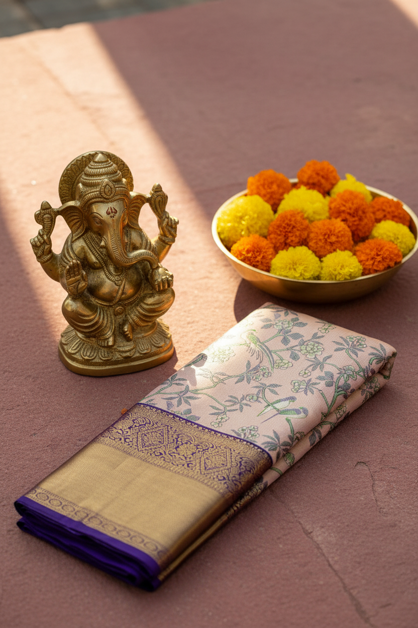 Rich Cream Kachipuram Silk saree