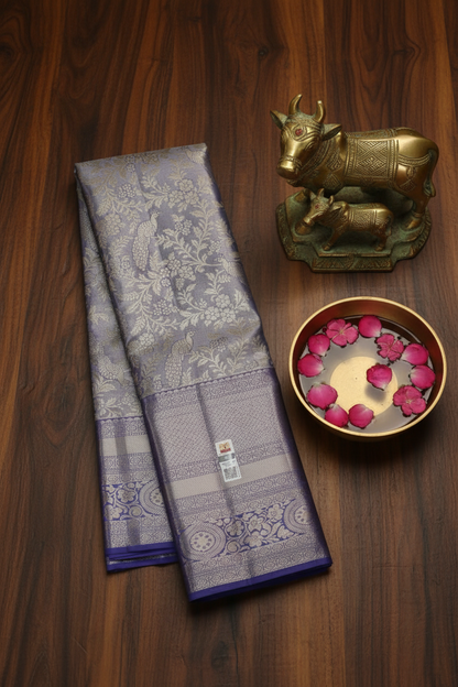 Rich Pastel Blue Kanchipuram Silk Saree