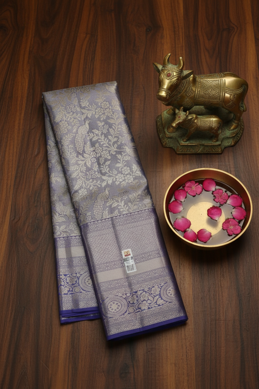 Rich Pastel Blue Kanchipuram Silk Saree