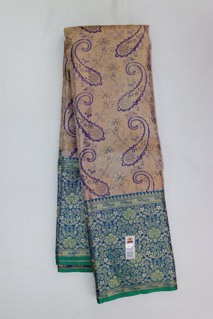 Exotic Beige Kanchipuram Designer Silk Saree From Weavers and Best on Online