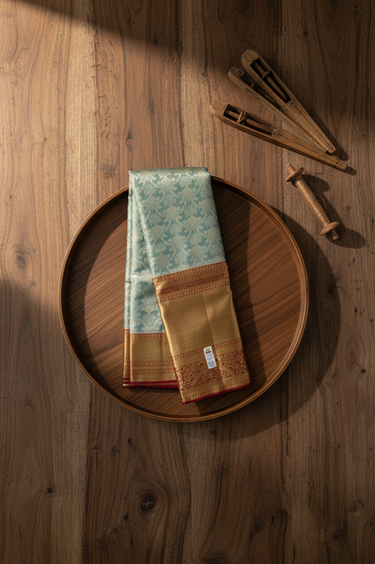Gorgeous Light Blue Kanchipuram Silk Saree