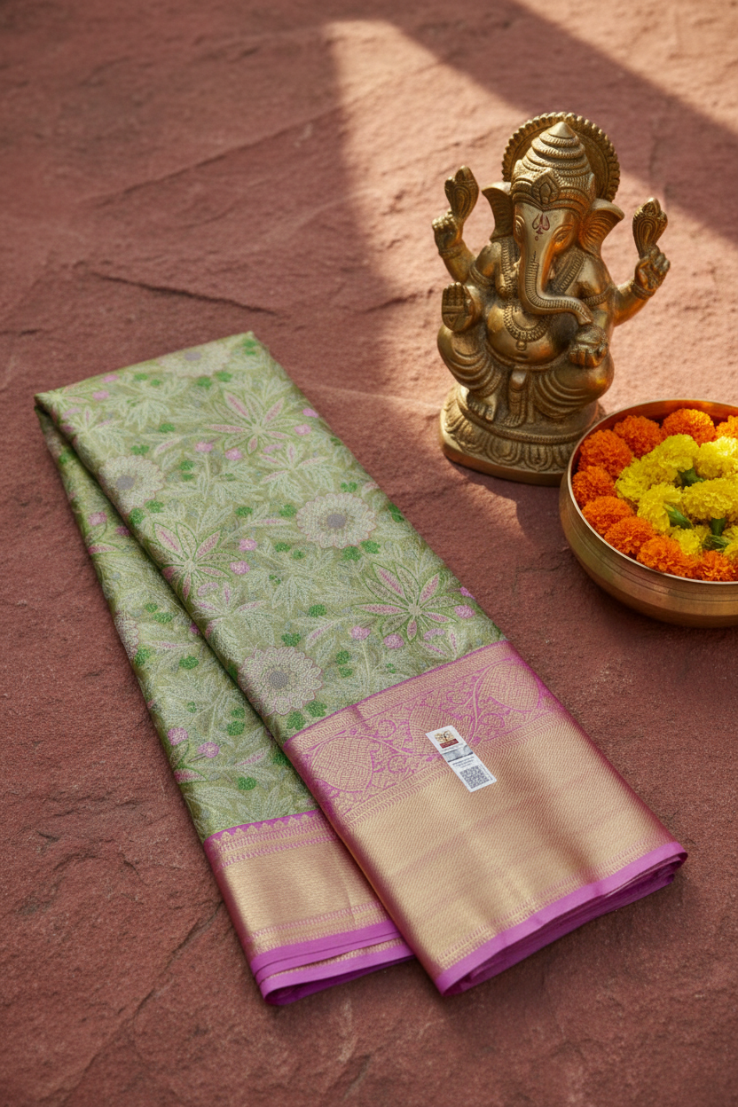 Trendy Green Kachipuram Silk saree