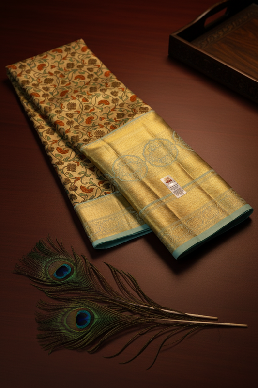 Vibrant Kalamkari Kanchipuram Silk Saree