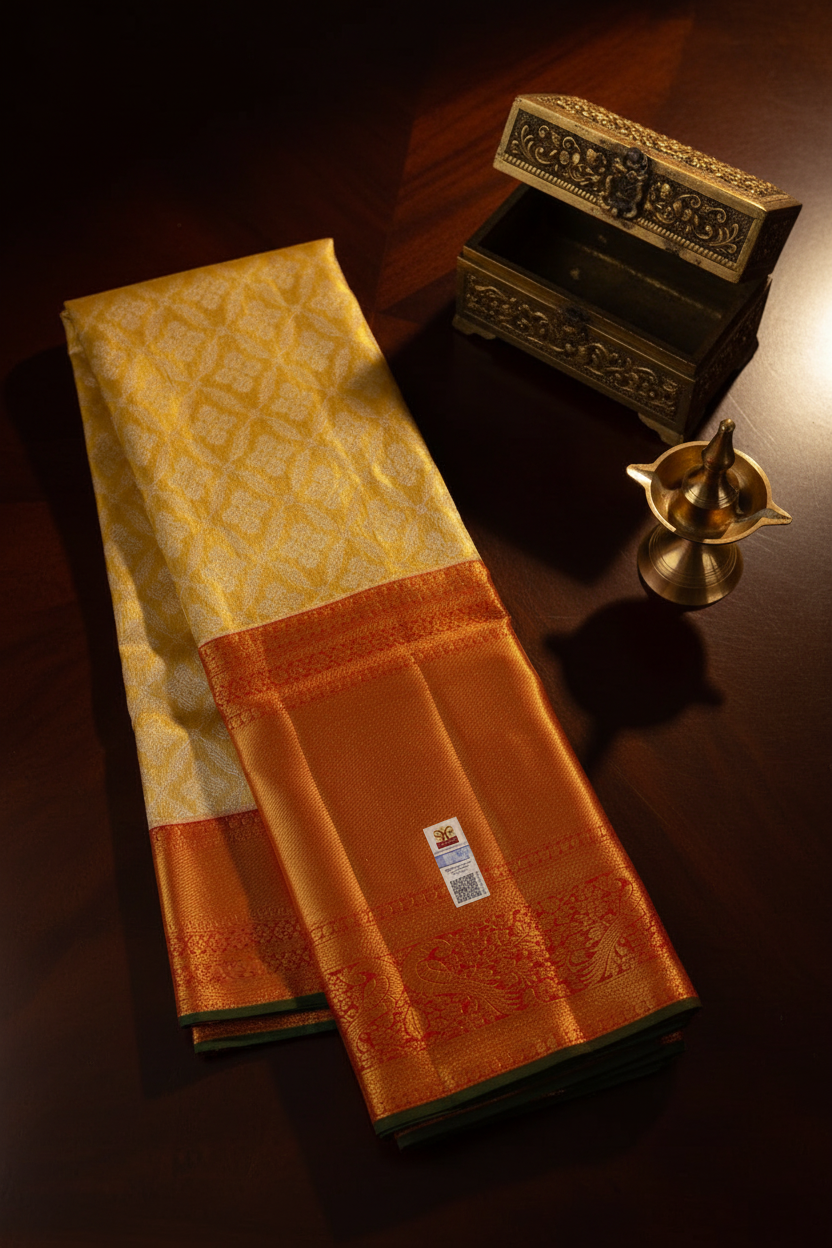 Stunning Royal Gold Kanchipuram Silk Saree