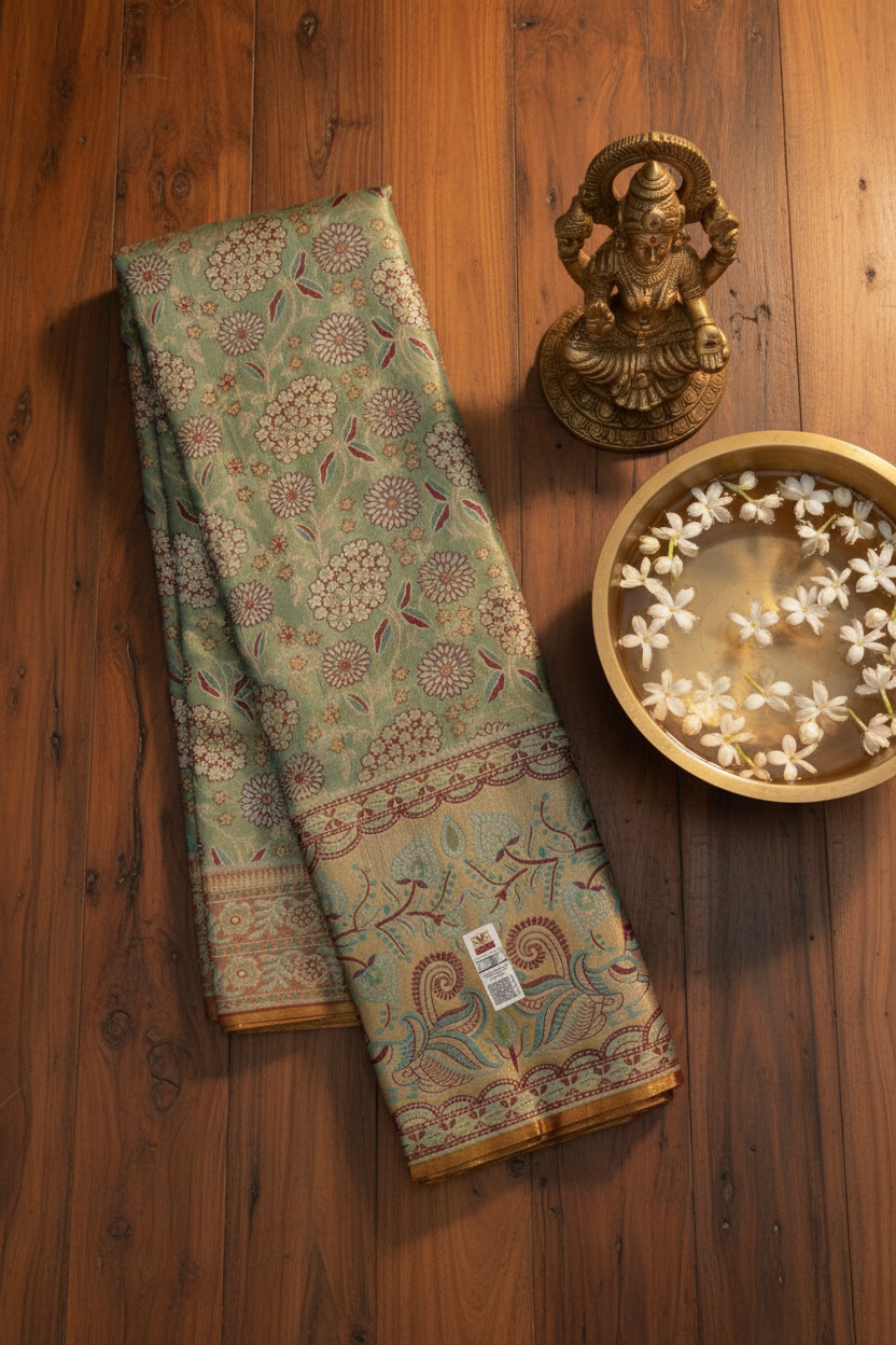 Luxurious Light Blue Kanchipuram Designer Silk Saree