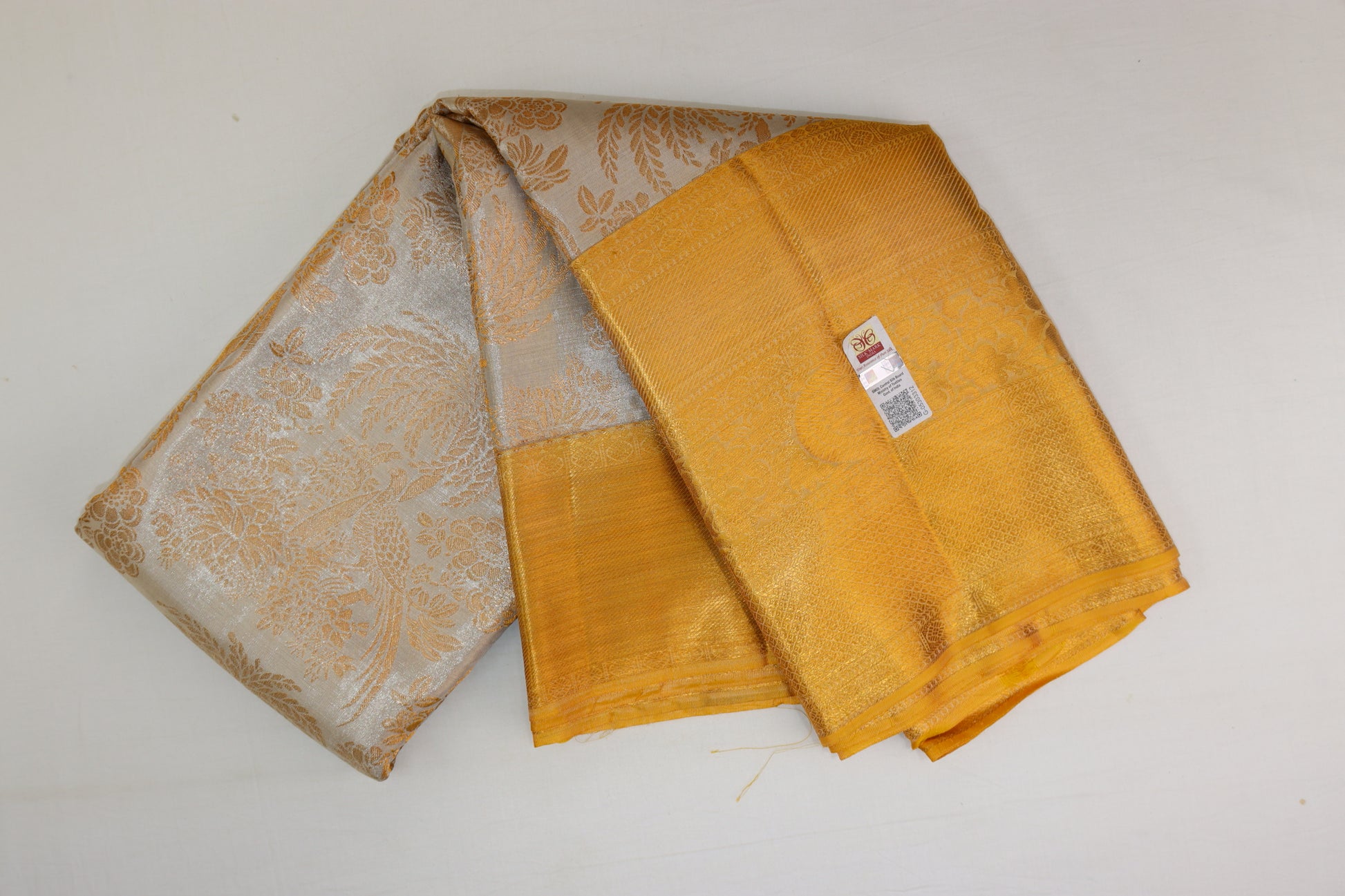 Amazing White with Gold Kanchipuram Silk saree - My First Saree