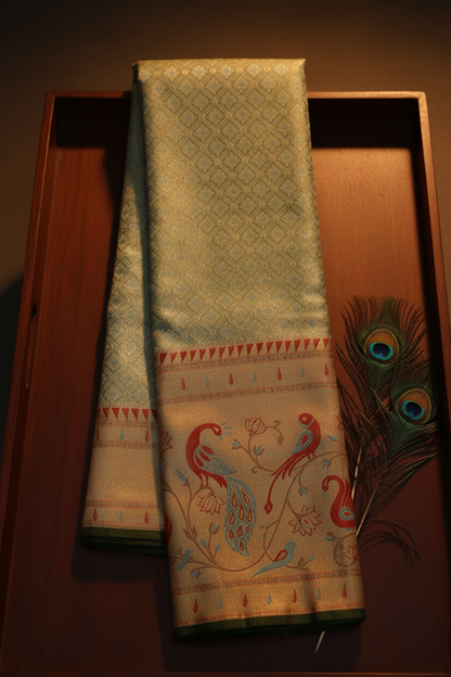 Graceful Sky Blue Kanchipuram Silk saree