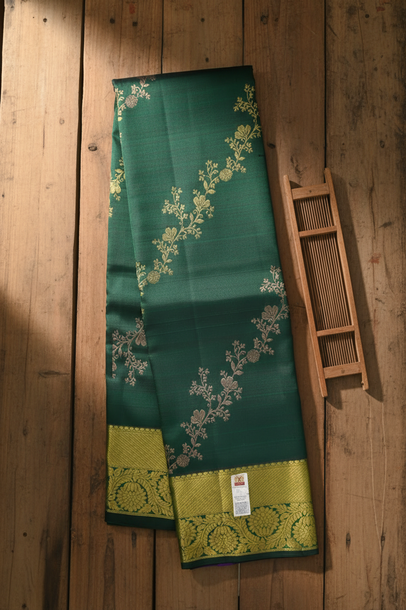 Stunning Green Kanchipuram Silk saree