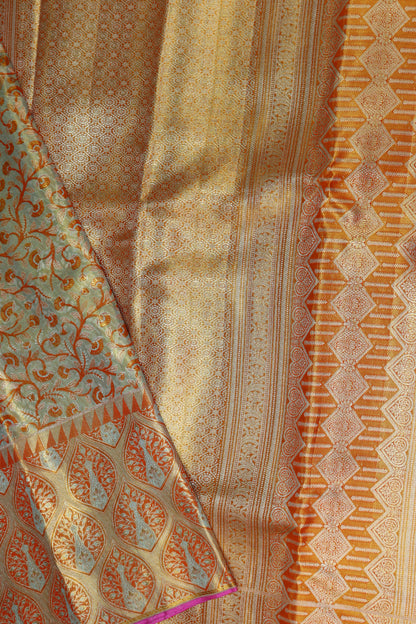 Classy Multi-color Kanchipuram Silk Saree From Weavers and Best on Online