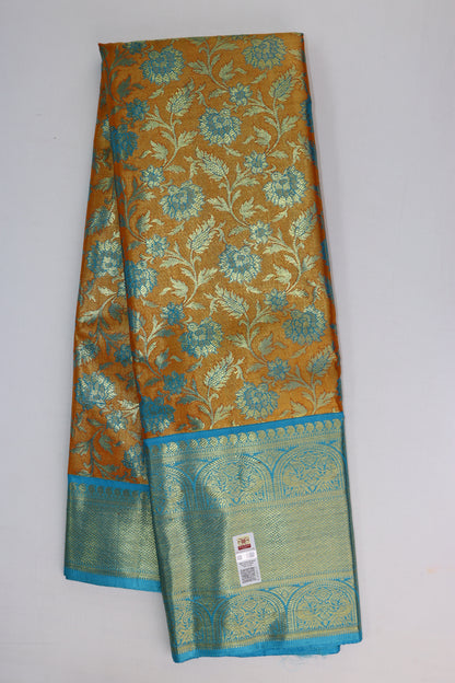 Timeless Orange with Blue Kanchipuram Silk Saree - My First Saree