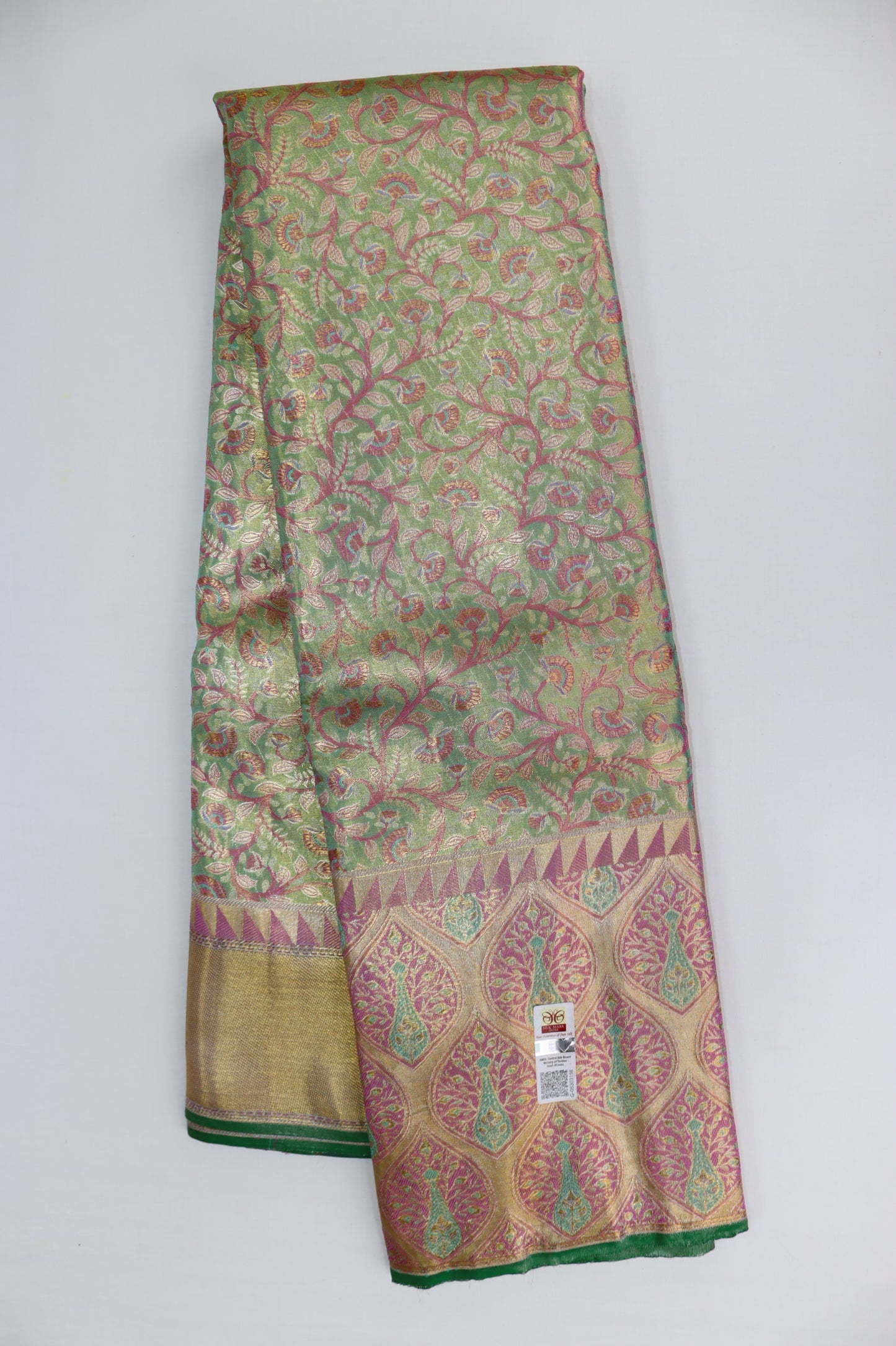 Authentic Green With Pink Kanchipuram Silk Saree From Weavers and Best on Online