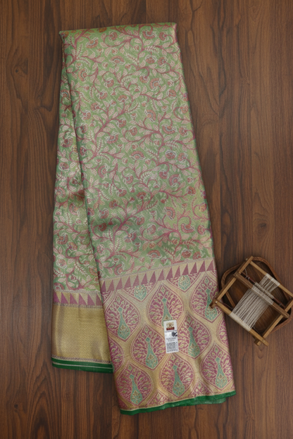 Authentic Green With Pink Kanchipuram Silk Saree