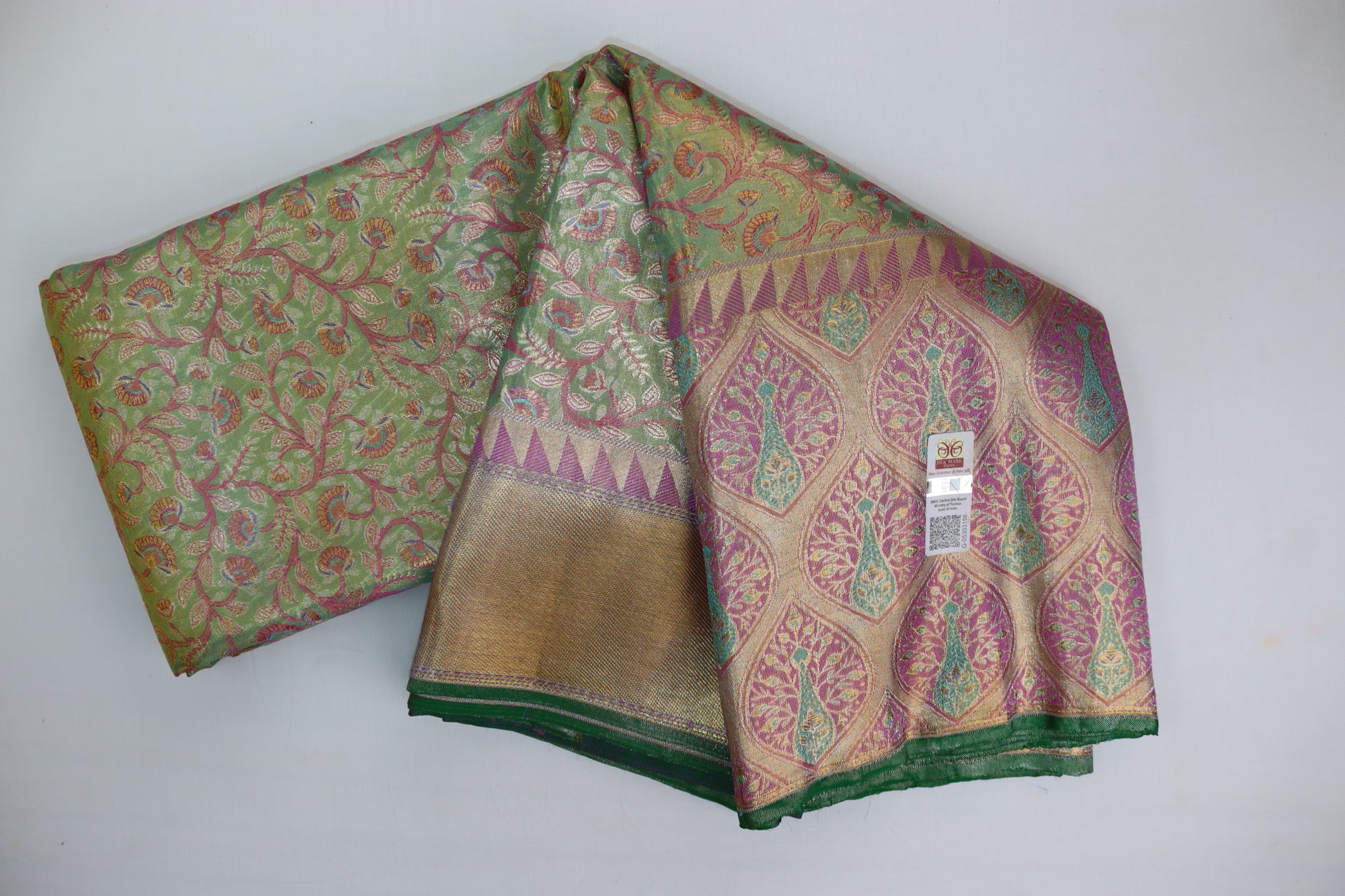 Authentic Green With Pink Kanchipuram Silk Saree From Weavers and Best on Online