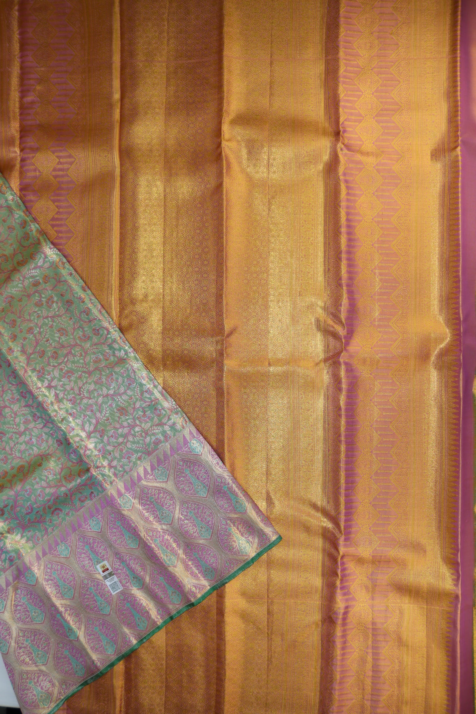 Authentic Green With Pink Kanchipuram Silk Saree From Weavers and Best on Online