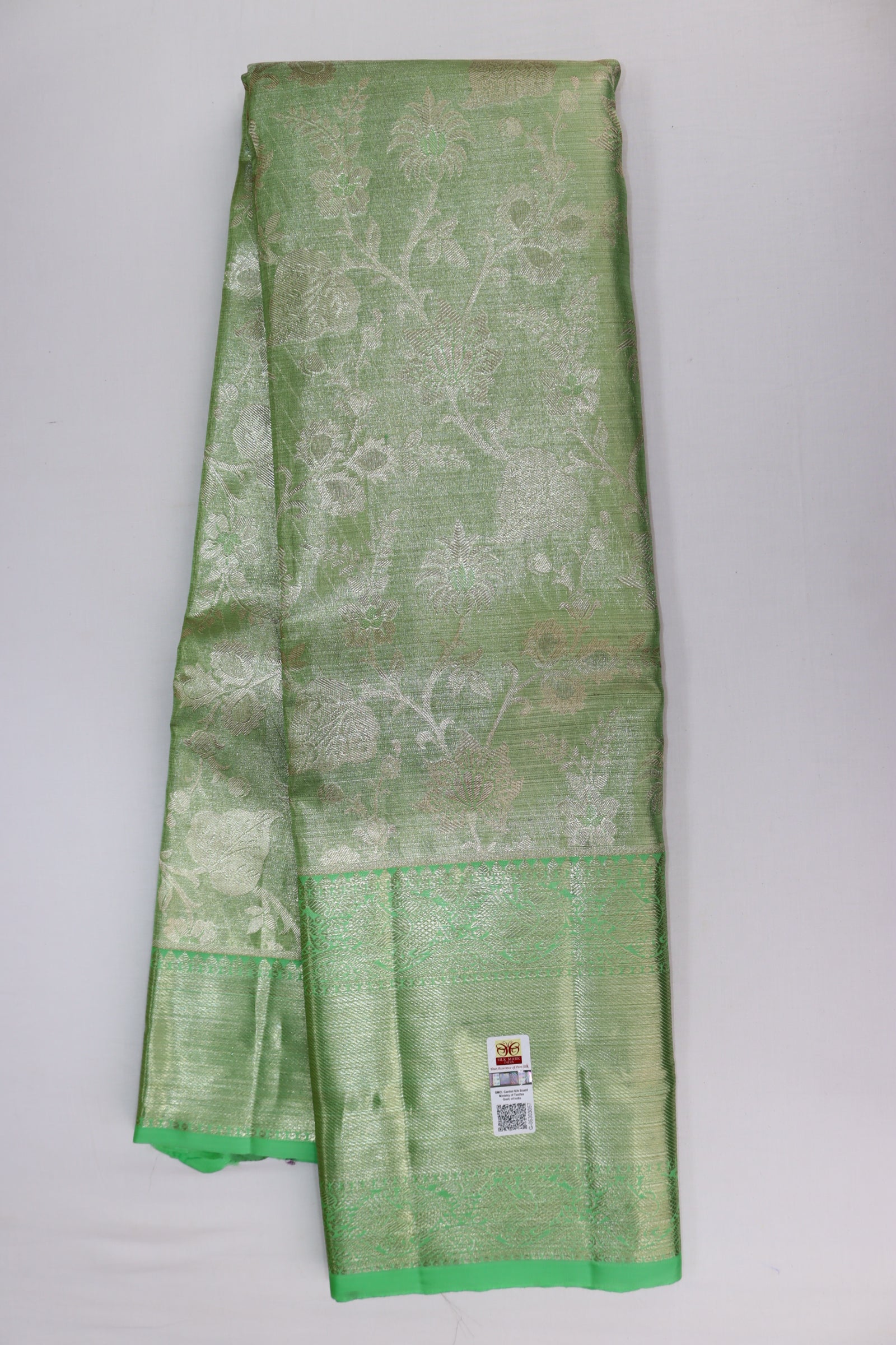 Classy Light green with Silver tone Kanchipuram Silk Saree - My First Saree