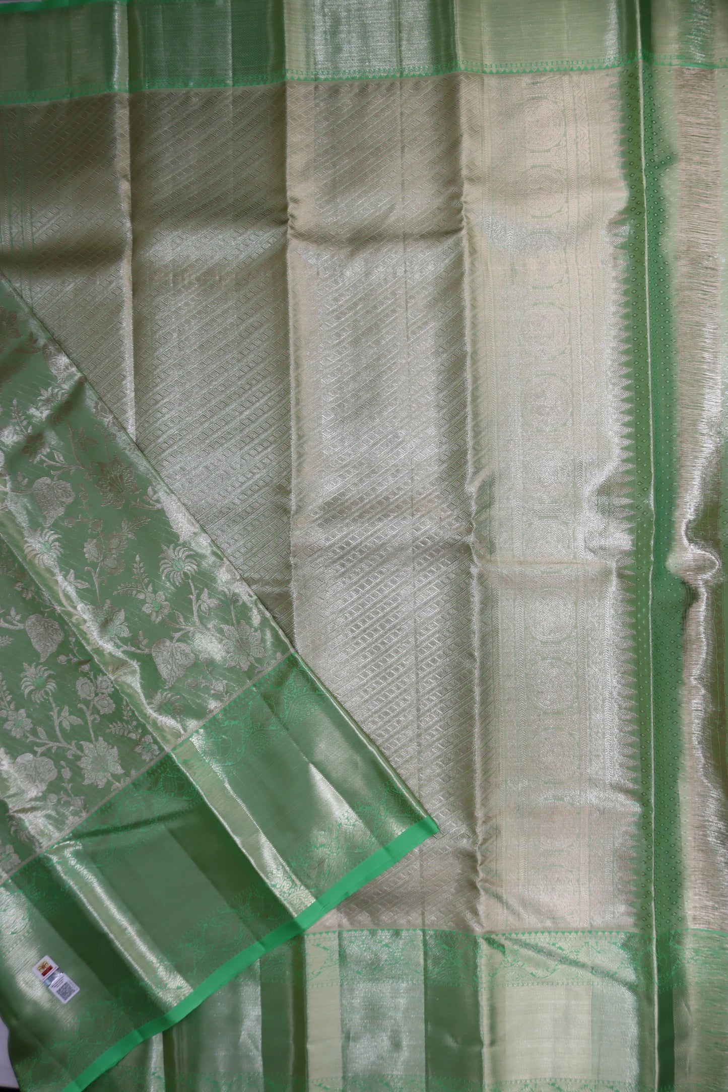 Classy Light green with Silver tone Kanchipuram Silk Saree - My First Saree