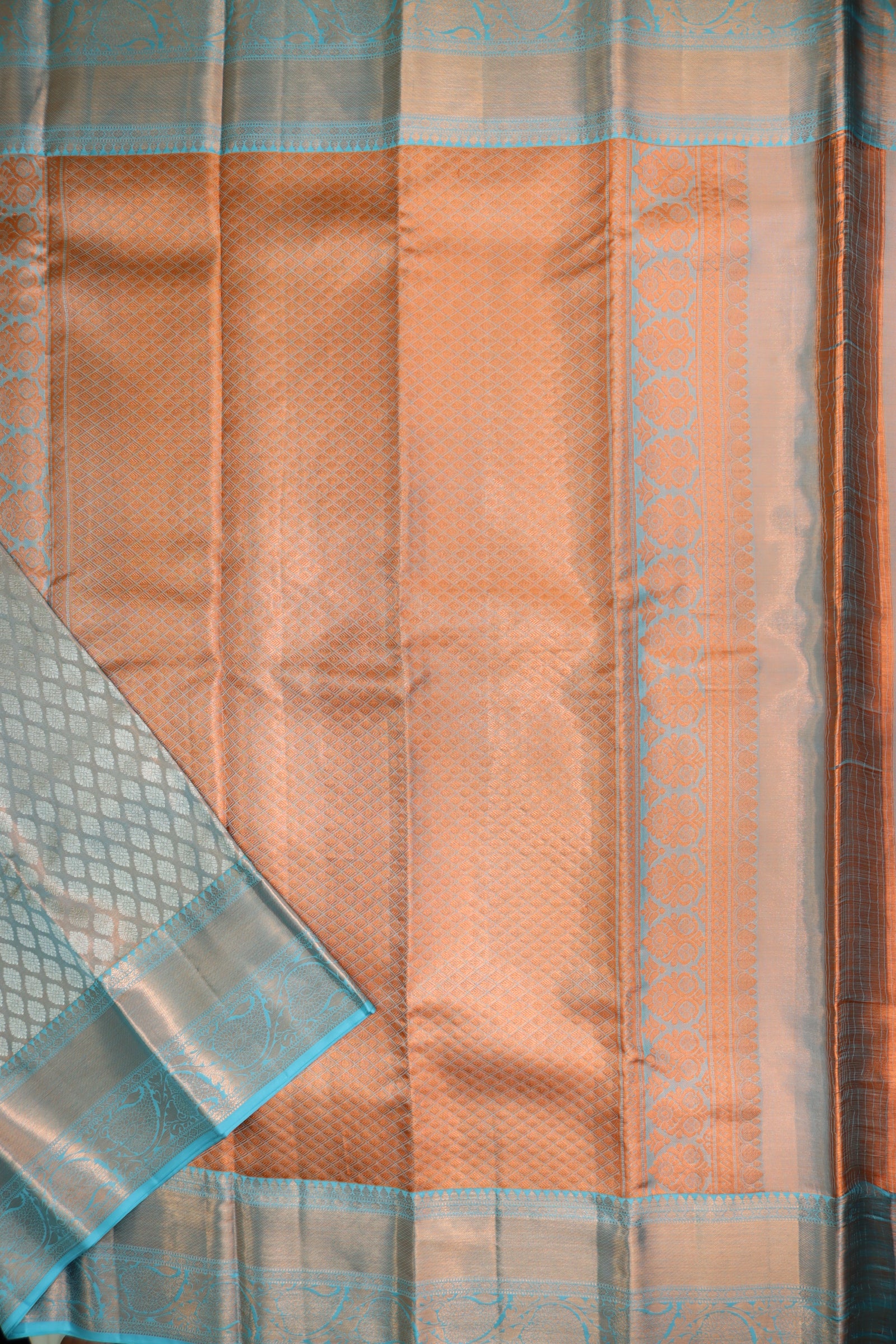 Rich Blue with Copper Kanchipuram Silk saree - My First Saree