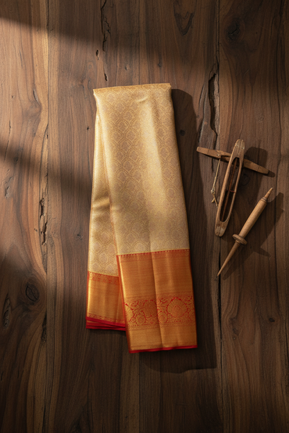 Stunning Cream Kanjipuram Saree