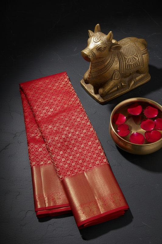 Exquite Red Kanjipuram Saree