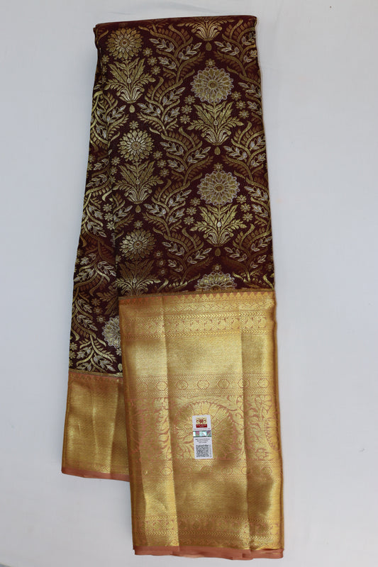 Trendy Coffee Gold Kachipuram Silk saree