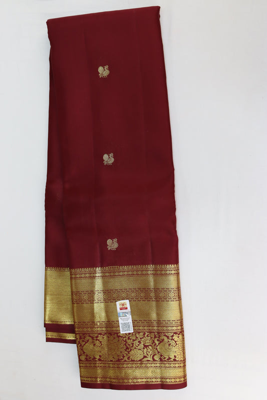 Authentic Marron Red Kanchipuram Silk Saree