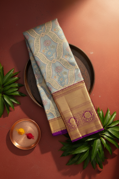 Beautifull Grey Kanchipuram Silk Saree