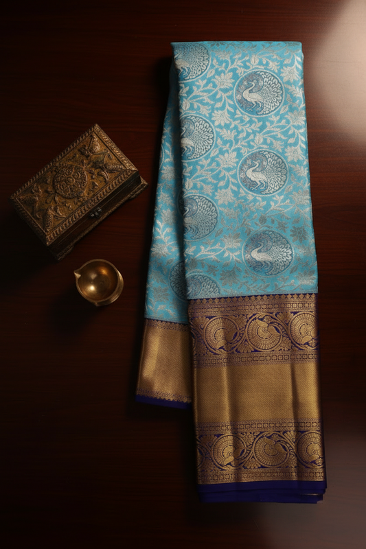 Timeless Sky Blue Kanchipuram Silk Saree
