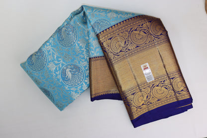 Timeless Sky Blue Kanchipuram Silk Saree From Weavers and Best on Online