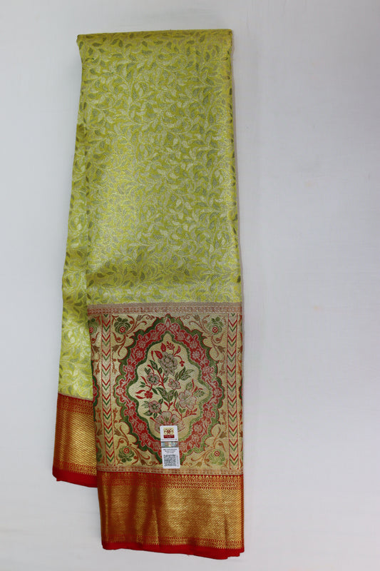 Royal Greenish Yellow  Kachipuram Silk saree