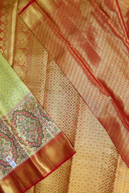 Royal Greenish Yellow  Kachipuram Silk saree