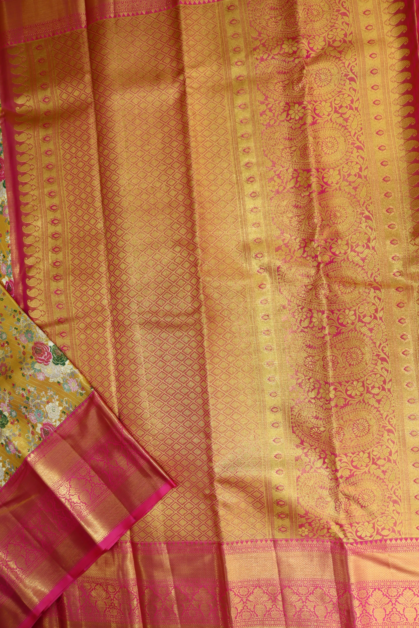 Traditional Yellow Kachipuram Silk saree From Weavers and Best on Online