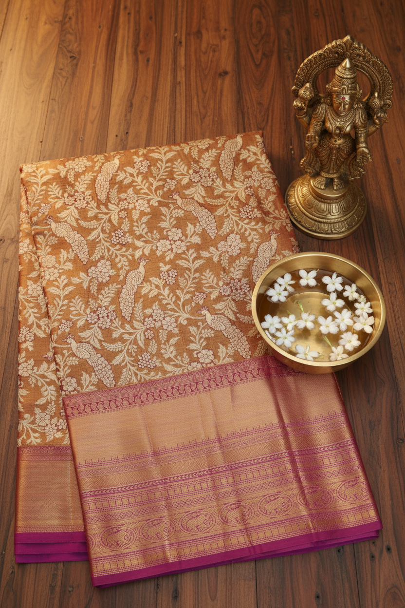 Trendy Brown Kachipuram Silk saree