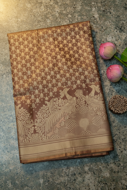 Trendy Chacolate Brown color Kachipuram Silk saree