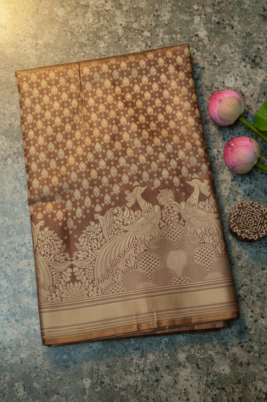 Trendy Chacolate Brown color Kachipuram Silk saree
